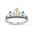 thumbnail image 1 of AFFY Round Cut Simulated Multi Stone Belle Princess Style Engagement Wedding Crown Ring In 14k White Gold Over Sterling Silver With Ring Size 4.5, 1 of 6