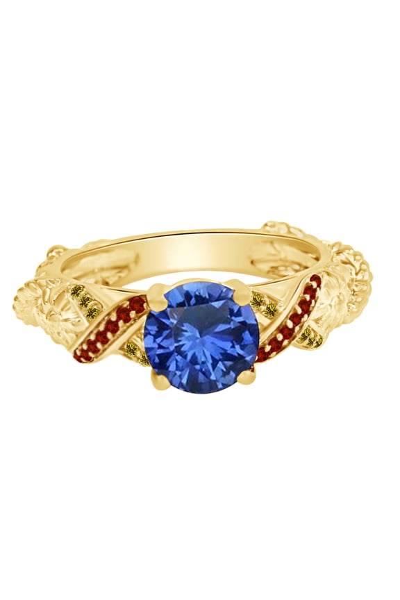 Round Cut Simulated Multi Stone Belle Princess Style Engagement Wedding Ring In 14k Yellow Gold Over Sterling Silver With Ring Size 12