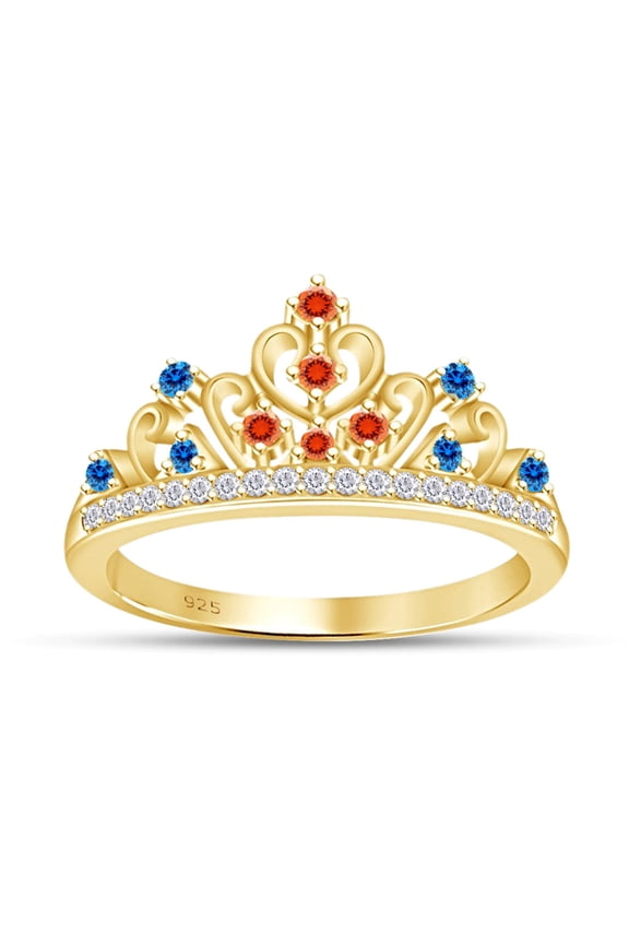 Round Cut Simulated Multi Stone Merida Princess Style Engagement Wedding Crown Ring In 14k Yellow Gold Over Sterling Silver With Ring Size 10.5