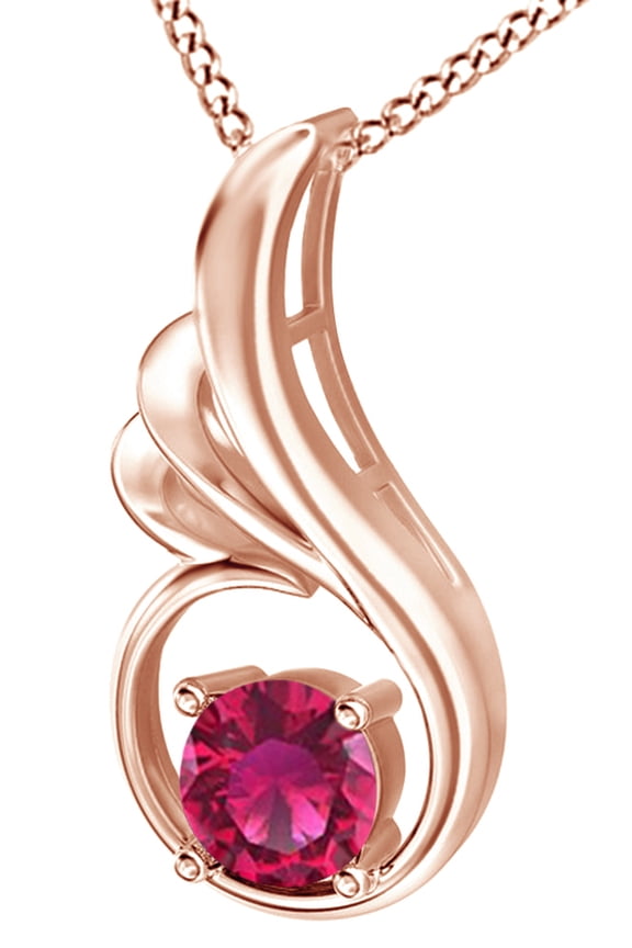 Round Cut Simulated Pink Ruby Angel Wing Pendant Necklace In 14k Solid Rose Gold (0.65 Cttw)