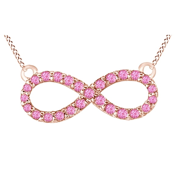 AFFY Round Cut Simulated Pink Tourmaline Infinity Pendant Necklace In 14k Rose Gold (0.8 cttw)