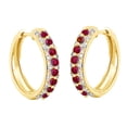 thumbnail image 1 of AFFY Round Cut Simulated Ruby With Natural Diamond Hoop Earrings In 10K Solid Yellow Gold, 1 of 1