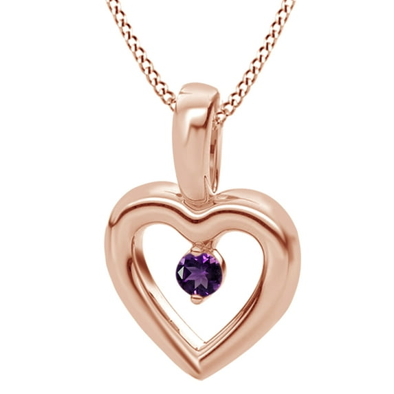 AFFY Round Cut Simulated Violet Amethyst Heart Shaped Pendant Necklace In 14k Solid Rose Gold (0.07 Cttw)