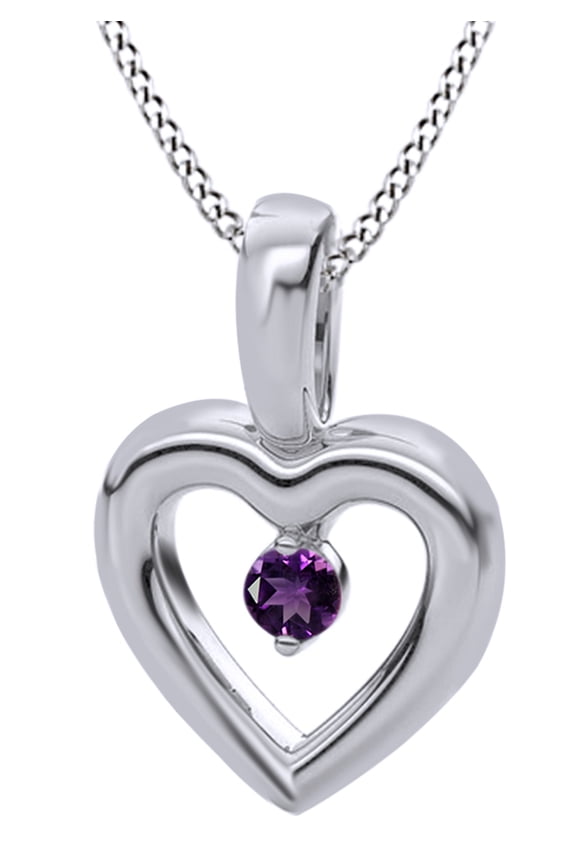 Round Cut Simulated Violet Amethyst Heart Shaped Pendant Necklace In 14k Solid White Gold (0.07 Cttw)
