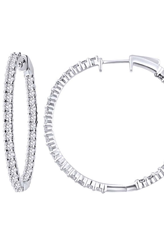 Round Cut White 3 Cttw Natural Diamond Inside Out Hoop Earrings In 14K Solid White Gold