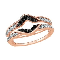 AFFY Round Cut White & Black Natural Diamond Contour Solitaire Enhancer Ring in 10k Rose Gold (0.33 Cttw)