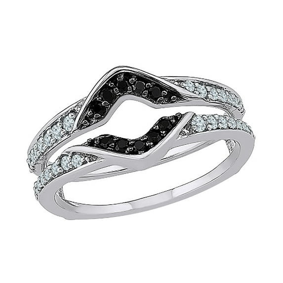 AFFY Round Cut White & Black Natural Diamond Contour Solitaire Enhancer Ring in 10k White Gold (0.33 Cttw)