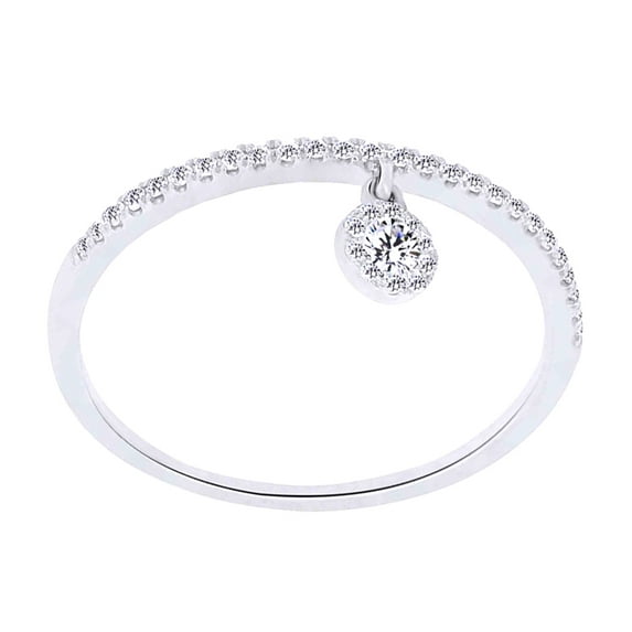 AFFY Round Cut White Natural Diamond (0.16 Cttw) Drop Engagement Ring In 10K Solid White Gold,Ring Size: 4