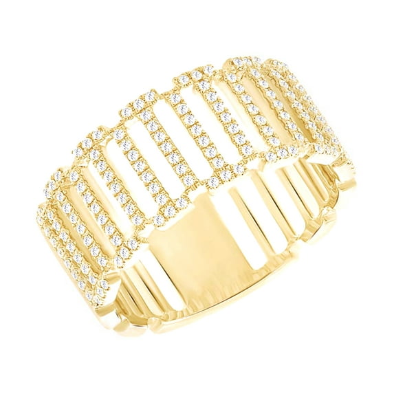 AFFY Round Cut White Natural Diamond (0.25 Cttw) Bar Band Ring In 10K Solid Yellow Gold,Ring Size: 13