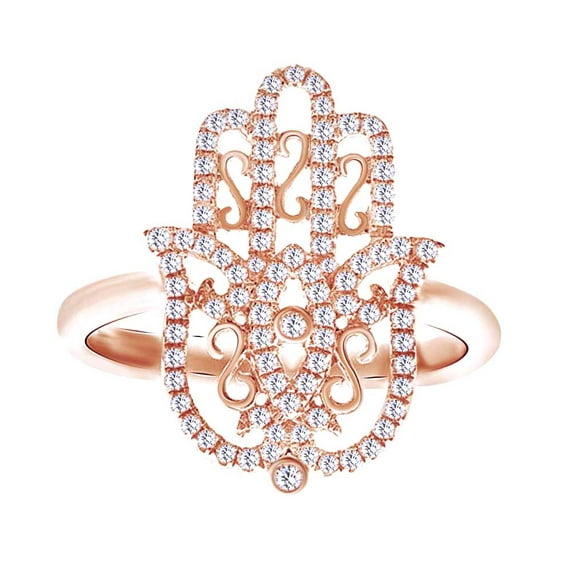 AFFY Round Cut White Natural Diamond (0.40 Cttw) Hamsa Engagement Ring In 10K Solid Rose Gold,Ring Size: 9.5