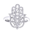 thumbnail image 1 of AFFY Round Cut White Natural Diamond (0.40 Cttw) Hamsa Engagement Ring In 10K Solid White Gold,Ring Size: 4, 1 of 1
