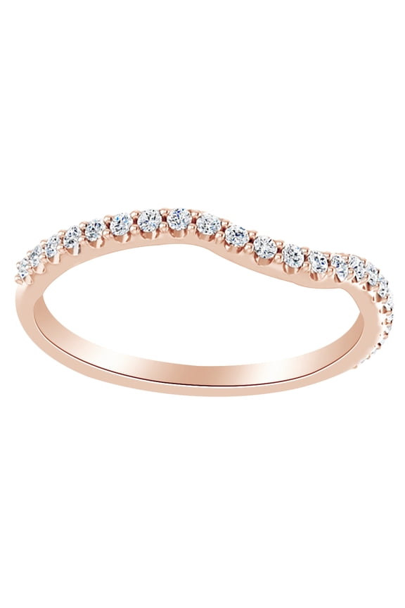 Round Cut White Natural Diamond Contour Band Ring In 14K Solid Rose Gold (0.2 Ct)