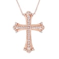 thumbnail image 1 of AFFY Round Cut White Natural Diamond Cross Pendant Necklace In 14k Rose Gold, 1 of 2