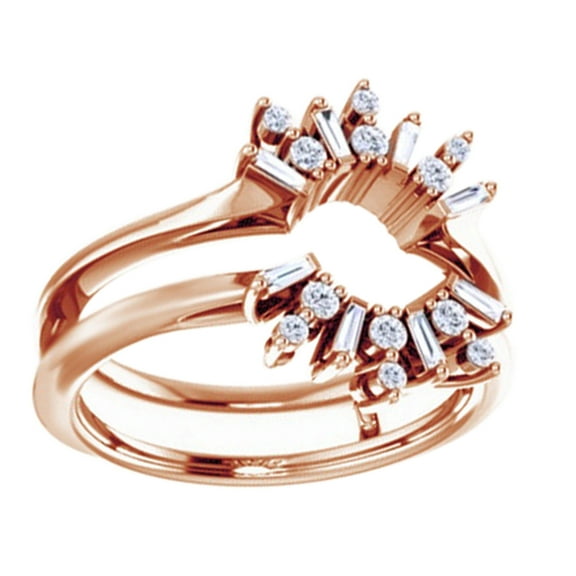 AFFY Round Cut White Natural Diamond Enhancer Guard Ring In 14K Solid Rose Gold (0.33 Ct), Size-4