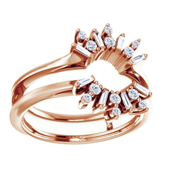 AFFY Round Cut White Natural Diamond Enhancer Guard Ring In 14K Solid Rose Gold (0.33 Ct), Size-4