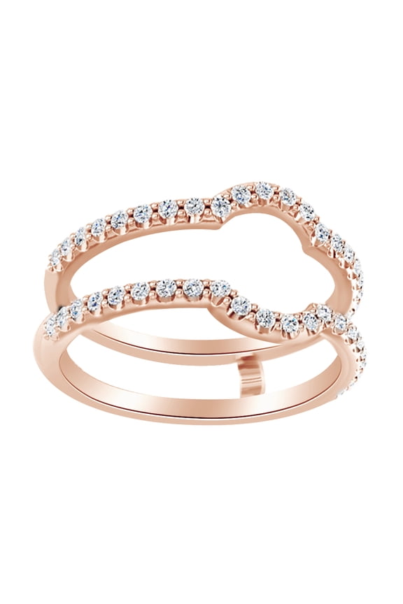 Round Cut White Natural Diamond Enhancer Ring Guard In 14K Solid Rose Gold (0.37 Ct)