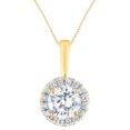 thumbnail image 1 of AFFY Round Cut White Natural Diamond Halo Pendant Necklace In 14k Yellow Gold, 1 of 1