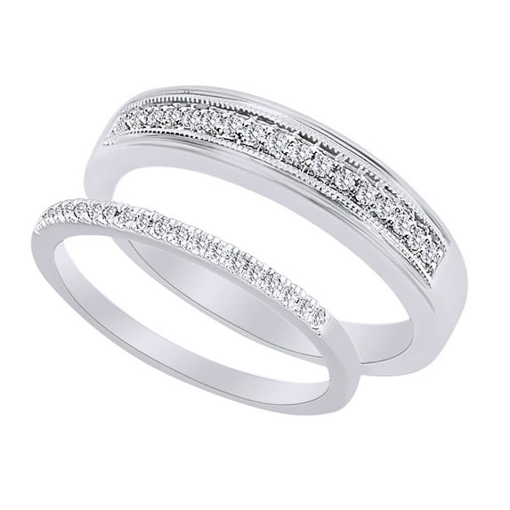 AFFY Round Cut White Natural Diamond His And Hers Wedding Band Set in 14k White Gold (0.25 Cttw)