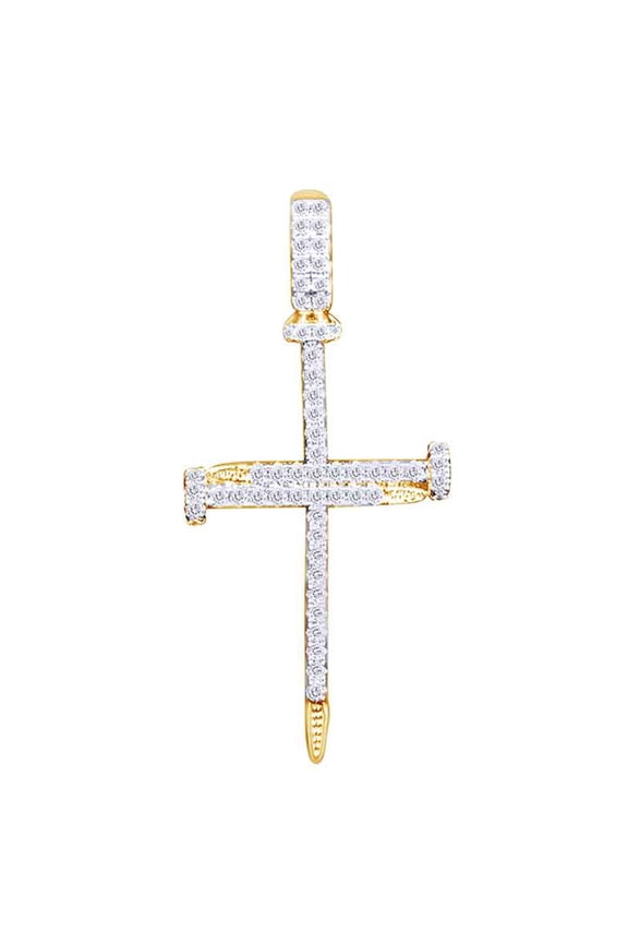 Round Cut White Natural Diamond Iced Out Cross Swords Pendant 10k Solid Yellow Gold(0.5Ct)