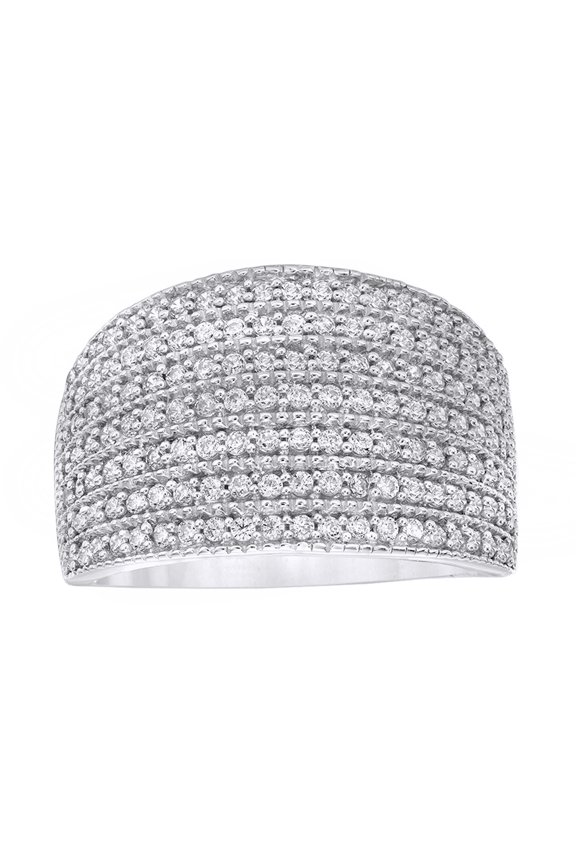 Round Cut White Natural Diamond Multi Row Ring in 10K White Gold (1 cttw)