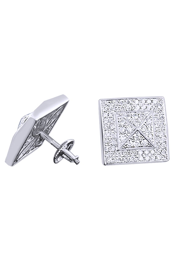 Round Cut White Natural Diamond Pyramid Stud Earrings In 14K Solid White Gold (1.40 Ct) By