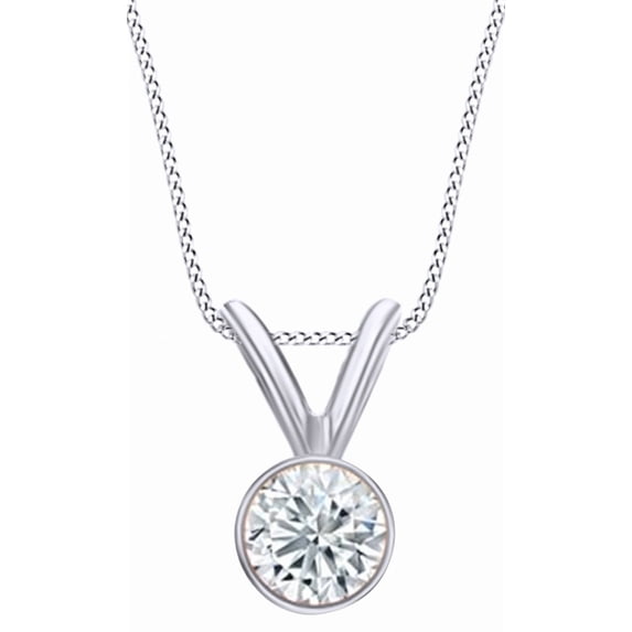 AFFY Round Cut White Natural Diamond Solitaire Pendant Necklace In 14k White Gold