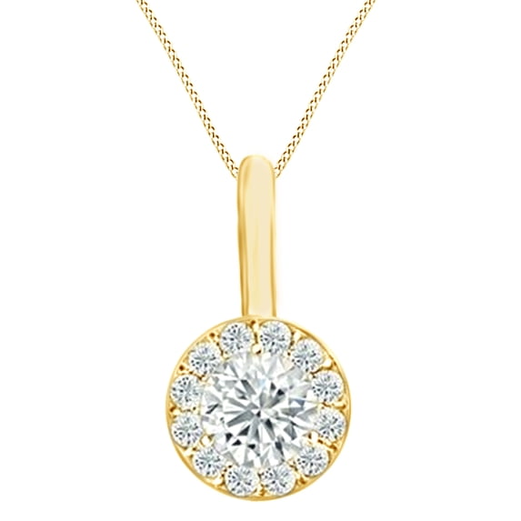 AFFY Round Cut White Natural Diamond Solitaire Pendant Necklace In 14k Yellow Gold