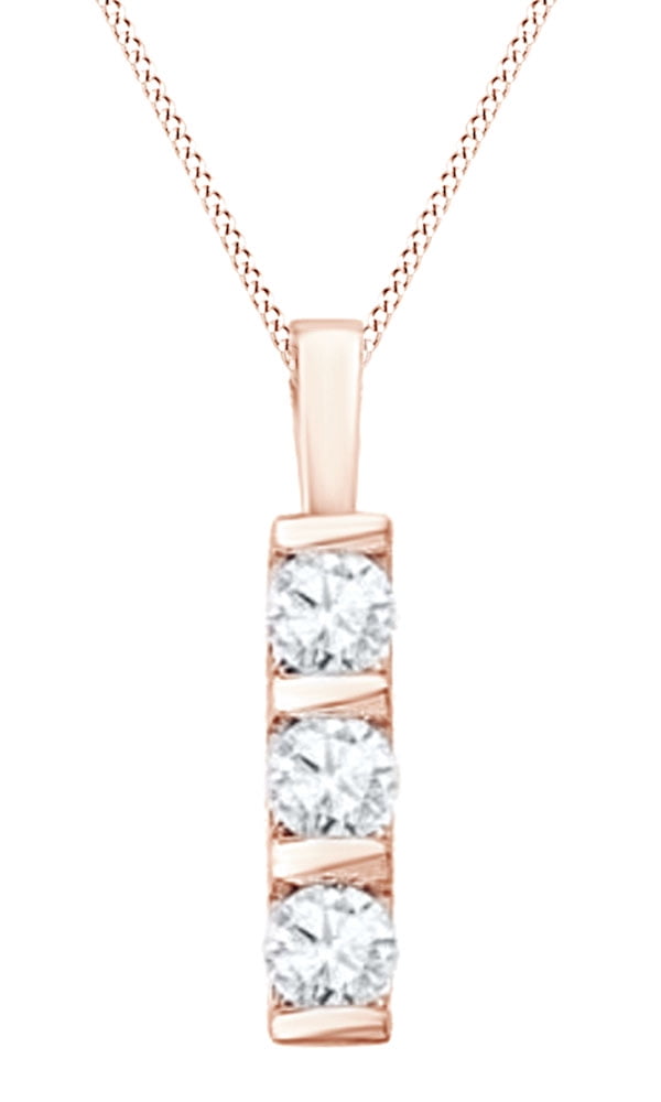 AFFY Round Cut White Natural Diamond Three Stone Pendant Necklace