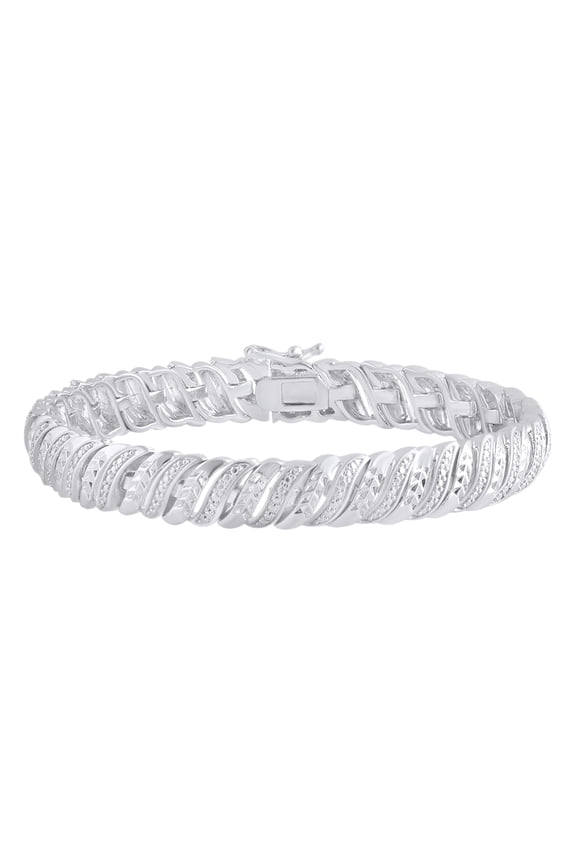 Round Cut White Natural Diamond Wave Tennis Bracelet In 14k White Gold Over Sterling Silver (0.30 cttw) - 8.5"
