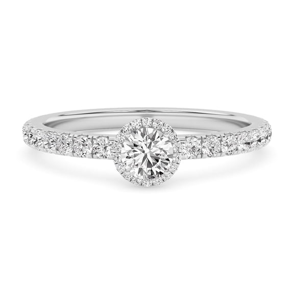 AFFY Round Halo Engagement Rings For Women, 0.90 Carat (ctw) Lab Created Moissanite Promise Rings For Her In 14k Solid White Gold | VVS1 Quality Ring Size-10