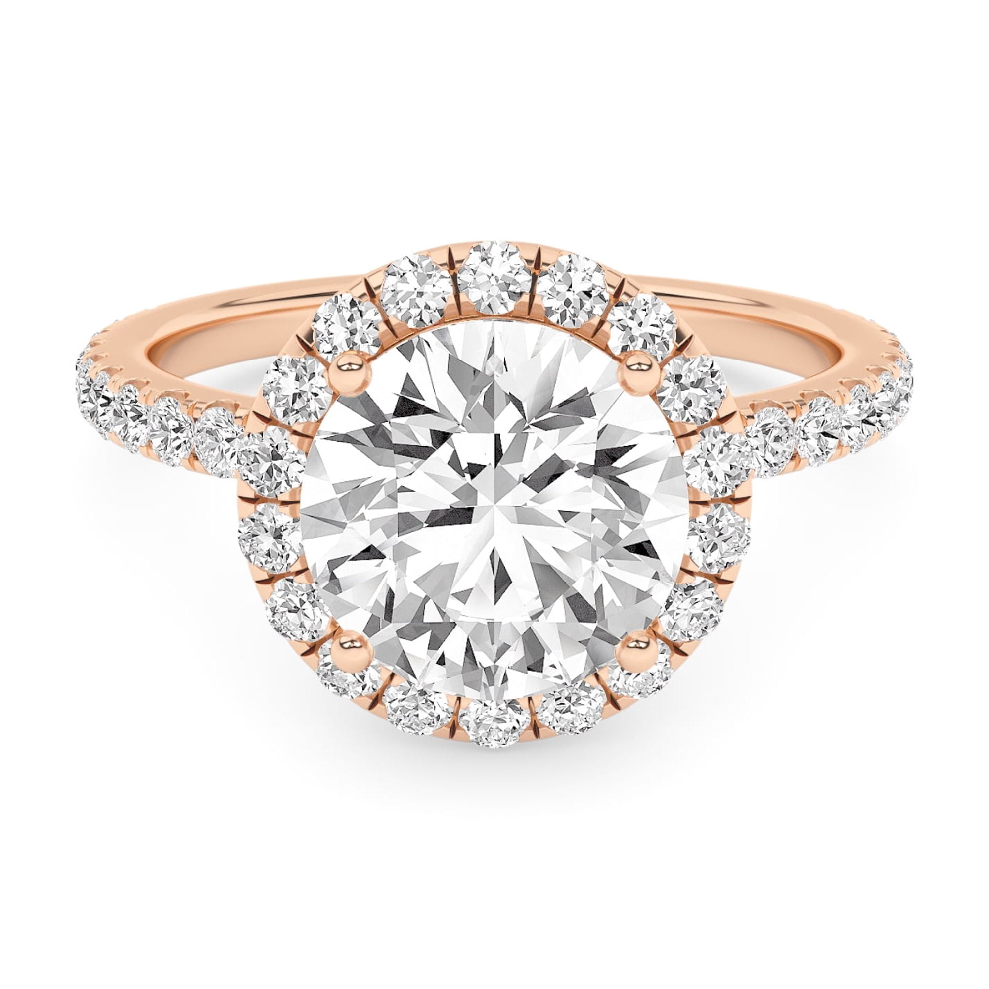 AFFY Round Halo Engagement Rings For Women, 2.70 Carat (ctw) Lab Created Moissanite Promise Rings For Her In 14k Rose Gold Over Sterling Silver | VVS1 Quality Ring Size-10
