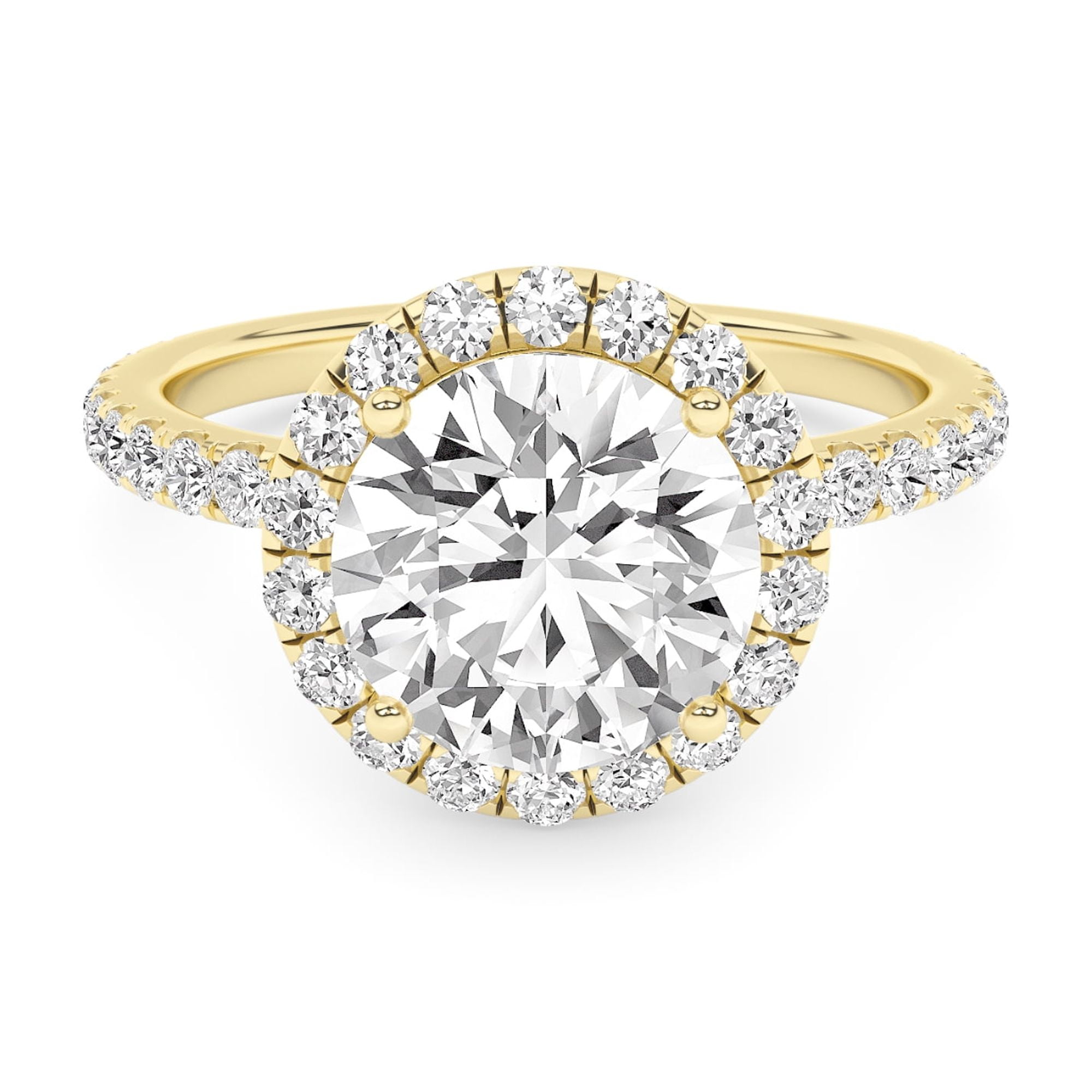 AFFY Round Halo Engagement Rings For Women, 2.70 Carat (ctw) Lab Created Moissanite Promise Rings For Her In 14k Yellow Gold Over Sterling Silver | VVS1 Quality Ring Size-5.5