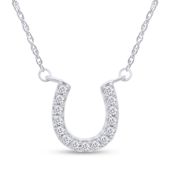 AFFY Round Moissanite Horseshoe Pendant Necklace in 14K White Gold Over Sterling Silver, Gift For Her