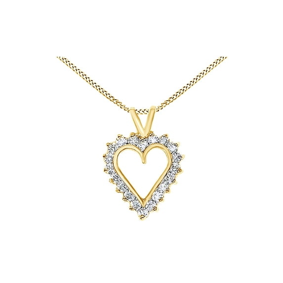 AFFY Round Natural Diamond Heart Pendant Necklace In 14K Solid Yellow Gold