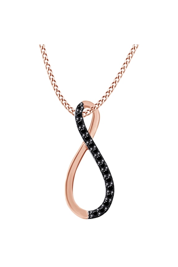 Round Shape Black Natural Diamond Accents Infinity Pendant Necklace In 925 Sterling Silver