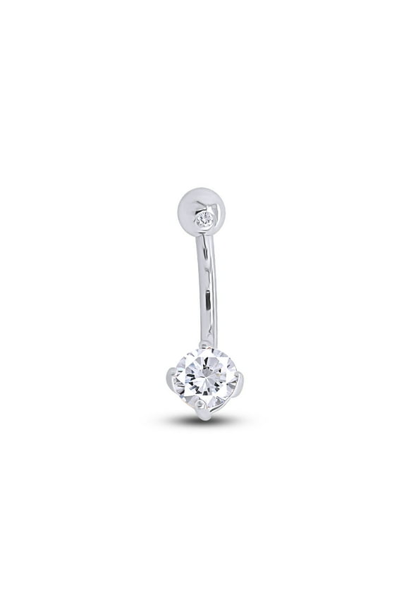 Round Shape Cubic Zirconia Body Piercing Belly Button Ring 14K White Gold over Sterling Silver