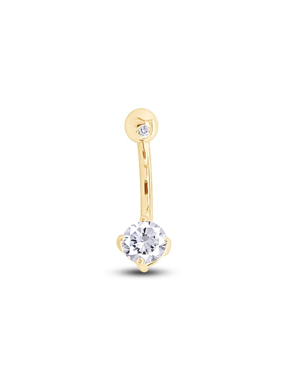 Round Shape Cubic Zirconia Body Piercing Belly Button Ring in 14K Yellow Gold over Sterling Silver