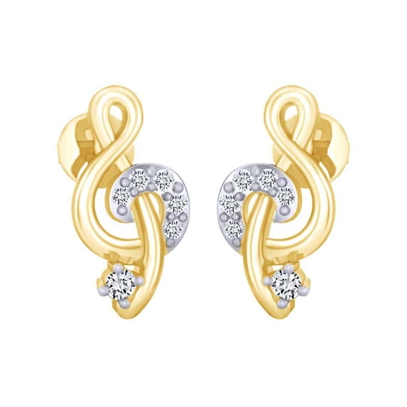 AFFY Round Shape Natural Diamond Treble Clef Stud Earrings 14k Solid Yellow Gold 0.12 Cttw