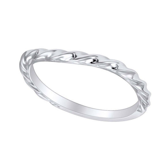 AFFY Round Shape Rope Style Enagegment Ring 14K Solid White Gold Ring Size-5