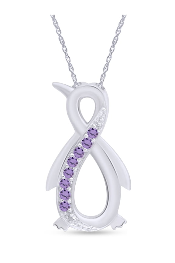 Round Shape Simulated Alexandrite Penguin Infinity Pendant Necklace In 14K White Gold Over Sterling Silver