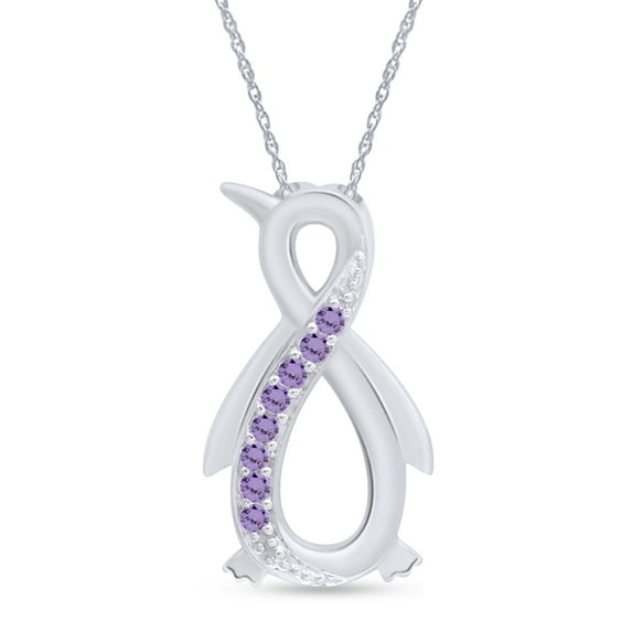 AFFY Round Shape Simulated Alexandrite Penguin Infinity Pendant Necklace In 14K White Gold Over Sterling Silver
