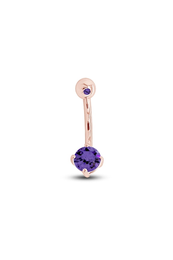 Round Shape Simulated Amethyst Body Piercing Belly Button Ring in 14K Rose Gold Over Sterling Silver