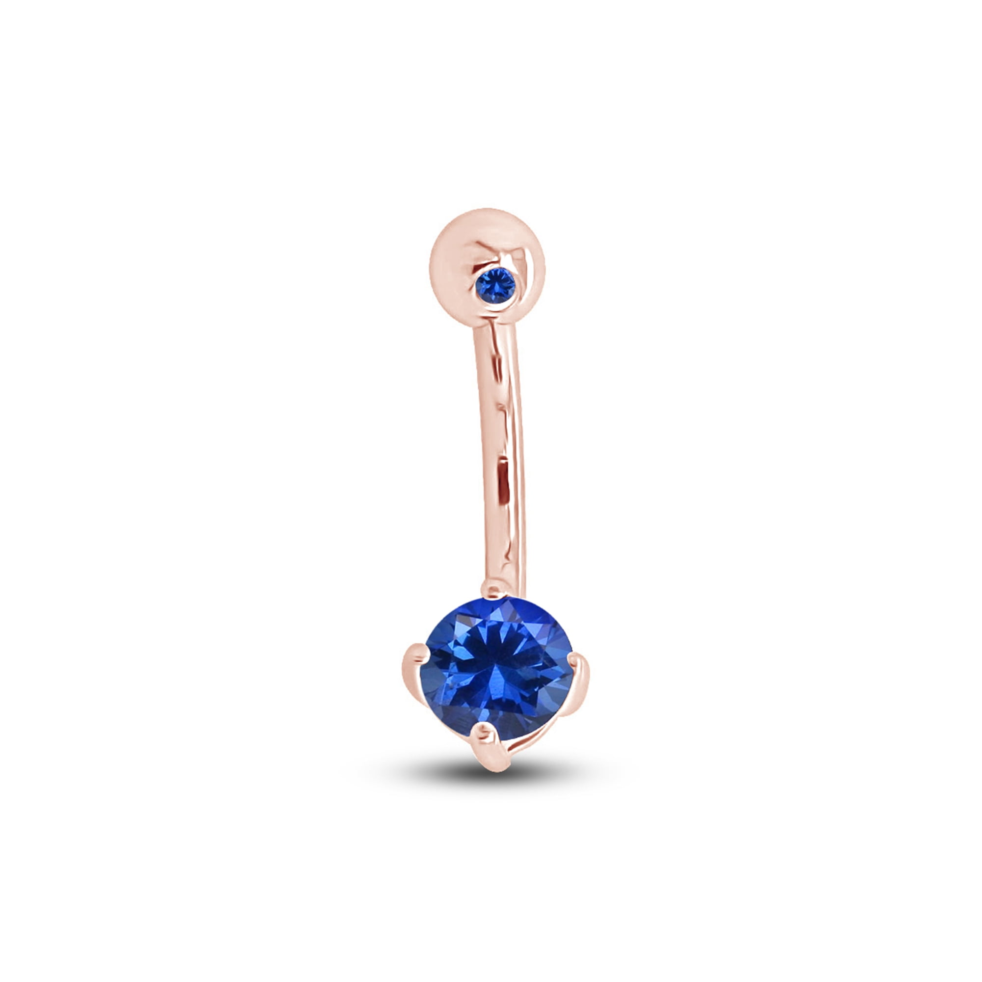 AFFY Round Shape Simulated Blue Sapphire Body Piercing Belly Button Ring in 14K Rose Gold over Sterling Silver Walmart
