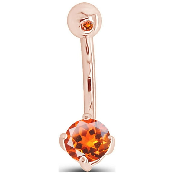 AFFY Round Shape Simulated Citrine Body Piercing Belly Button Ring in 14K Rose Gold Over Sterling Silver