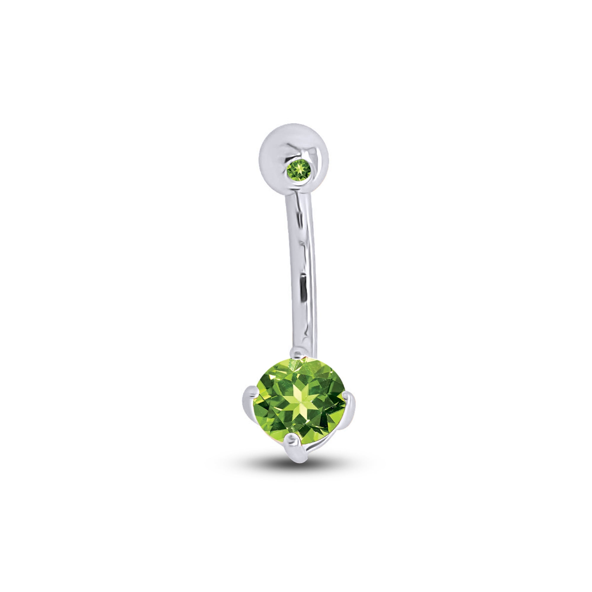AFFY Round Shape Simulated Peridot Body Piercing Belly Button Ring in 14K White Gold Over Sterling Silver
