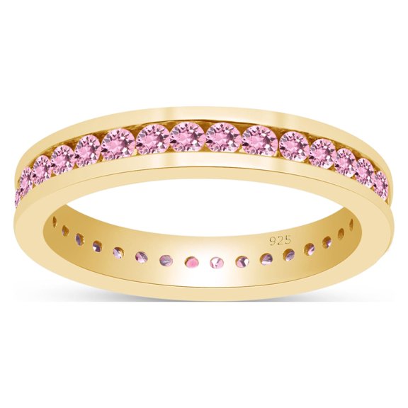 AFFY Round Shape Simulated Tourmaline Full Eternity Band Ring In 14K Yellow Gold Over Sterling Silver, Ring Size-5