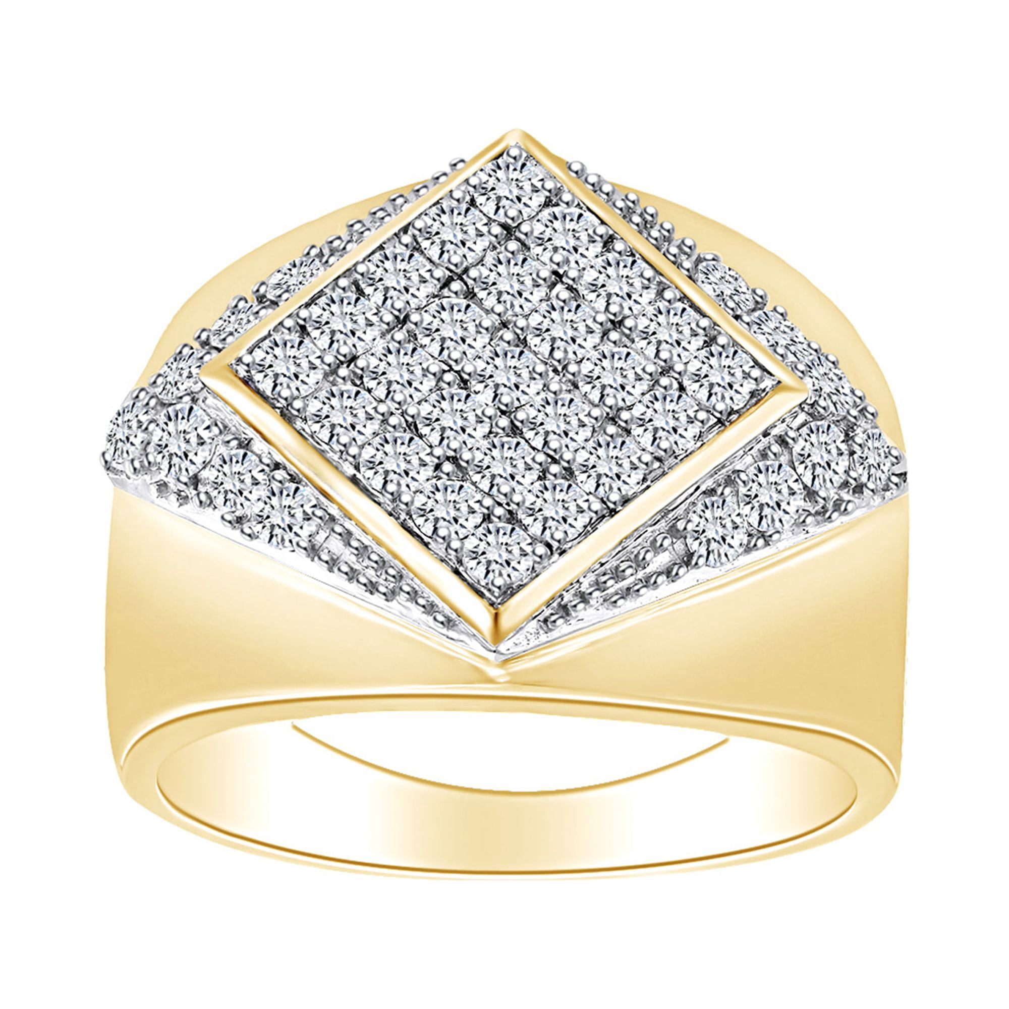 AFFY Round Shape Simulated White Cubic Zirconia Men's Aniversary Ring ...