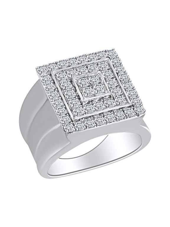 Round Shape Simulated White Cubic Zirconia Men's Square Wedding Ring 10K Solid Gold
