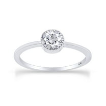 AFFY Round Shape White Cubic Zirconia Fashion Solitaire Engagement Ring In 10k Solid White Gold Ring Size-6