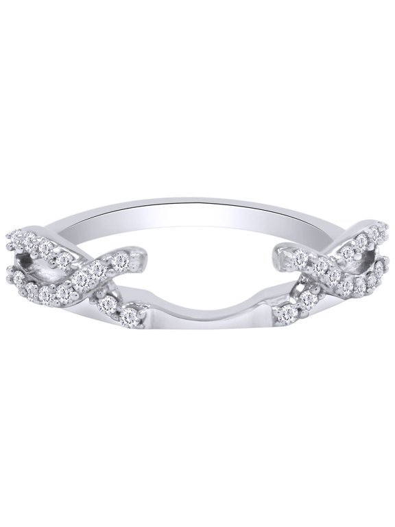 Round Shape White Cubic Zirconia Infinity Enhancer Guard Ring 10K White Gold-4.5